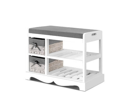 PALMYRA SHOE CABINET BENCH WITH 2 DRAWERS - WHITE & GREY