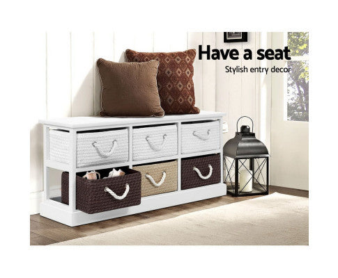 SOLANA SHOE STORAGE BENCH WITH 6 DRAWERS - AS PICTURED