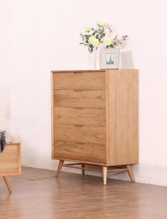 ALGIERS  5 DRAWER TALLBOY  CHEST  - (MODEL-19-5-22-9-12-12-5) - NATURAL