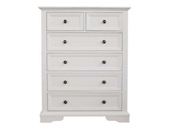 AUSTIN 6 DRAWER SPLIT TOP TALLBOY - 1255(H) x 970(W) - WHITE