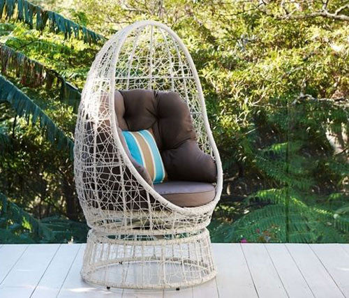 SAMANTHA SWIVEL WICKER POD CHAIR - WHITE