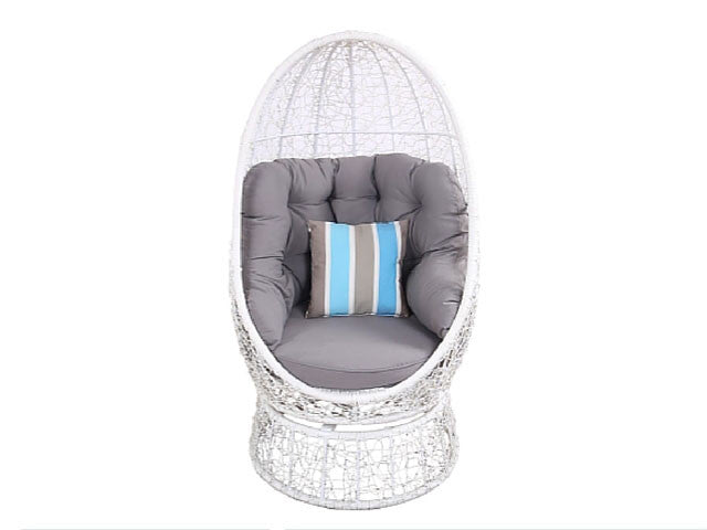 SAMANTHA SWIVEL WICKER POD CHAIR - WHITE