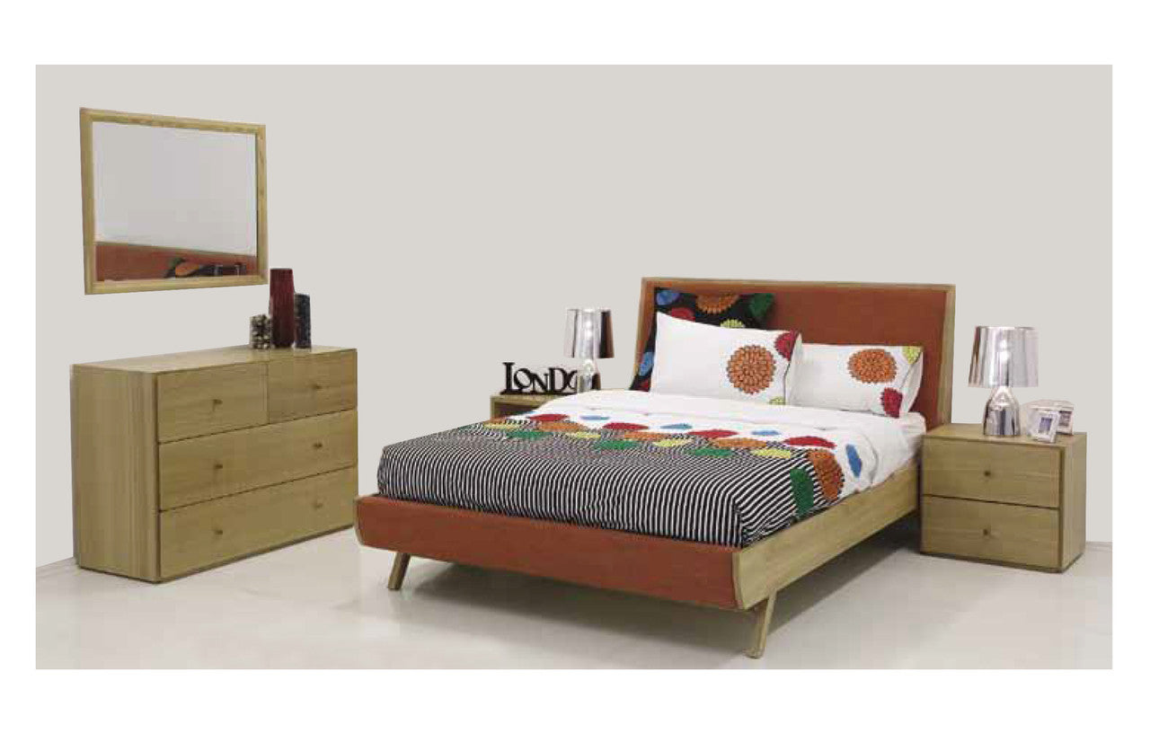 KING DEMOPOLIS 5 PIECE (DRESSER) BEDROOM SUITE - NATURAL & WARWICK ORANGE/YELLOW