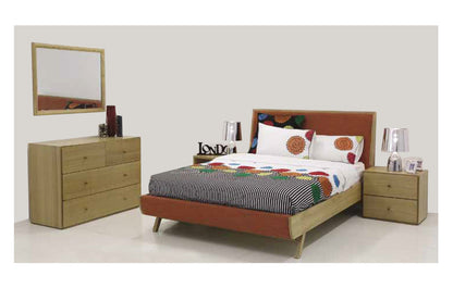 KING DEMOPOLIS 5 PIECE (DRESSER) BEDROOM SUITE - NATURAL & WARWICK ORANGE/YELLOW