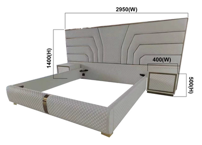 KING NICK LEATHERETTE / LINEN / VELVET GAS LIFT BED WITH 2 x BEDSIDE TABLES  - ASSORTED COLOURS