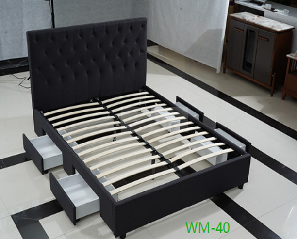 Queen Ericsson Fabric Bed With 4 Drawers - As Pictured