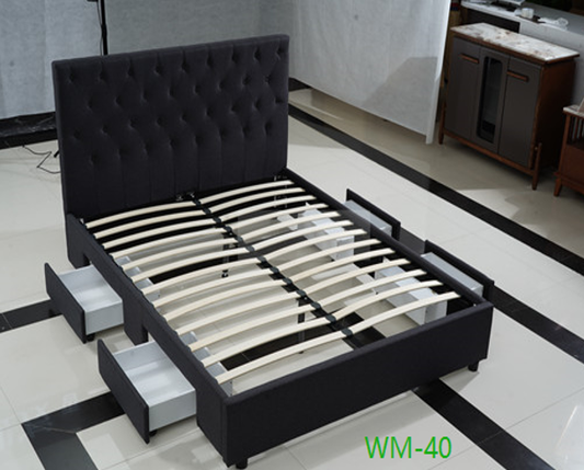 Queen Ericsson Fabric Bed With 4 Drawers - As Pictured