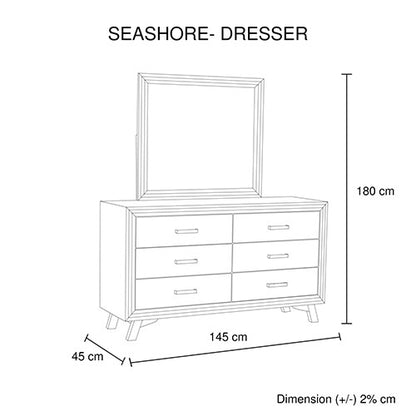 RITTENHOUSE 6 DRAWER DRESSING TABLE WITH MIRROR - 1800(H) x 1450(W) x 450(D) - SILVER BRUSH