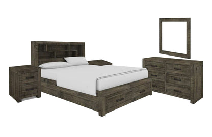 MUNICH QUEEN 5 PIECE (DRESSER) BEDROOM SUITE WITH UNDER BED STORAGE - GREY STONE