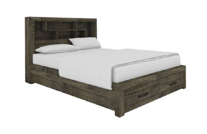 KING SINGLE MUNICH TIMBER BED WITH UNDER BED STORAGE - GREY STONE