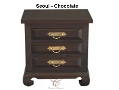 SEOUL/SHANGHAI 3 DRAWER BEDSIDE WITH RING HANDLE - ASSORTED COLOURS - STARTING FROM $299