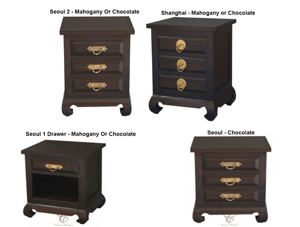 SEOUL/SHANGHAI 3 DRAWER BEDSIDE WITH RING HANDLE - ASSORTED COLOURS - STARTING FROM $299