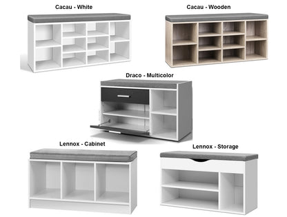 CACAU / LENNOX / DRACO SHOE BENCH WITH STORAGE CUBES - ASSORTED COLOURS