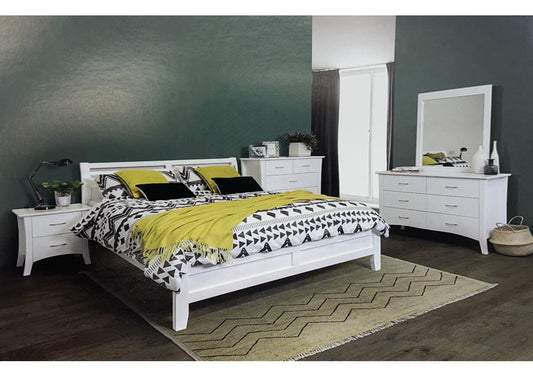 Double Or Queen Savannah (MODEL 19-15-8-15) 4 Piece Tallboy Bedroom Suite With Dalby Case Goods - White