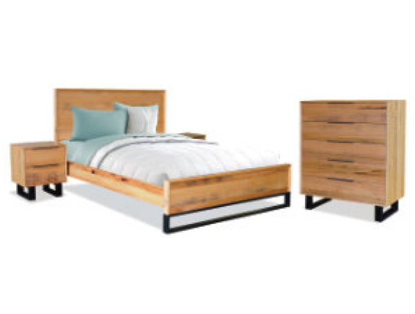 SYMTHESDALE KING 4 PIECE (TALLBOY) BEDROOM SUITE - TASSIE OAK - ROUGH SAWN