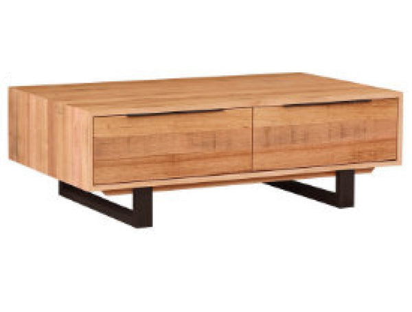 SMYTHSDALE 2 DRAWER COFFEE TABLE - 400(H) x 1200(W) x 670(D) - TASSIE OAK - ROUGH SAWN