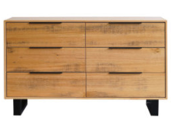 SMYTHSDALE 6 DRAWER DRESSER / LOWBOY - TASSIE OAK - ROUGH SAWN
