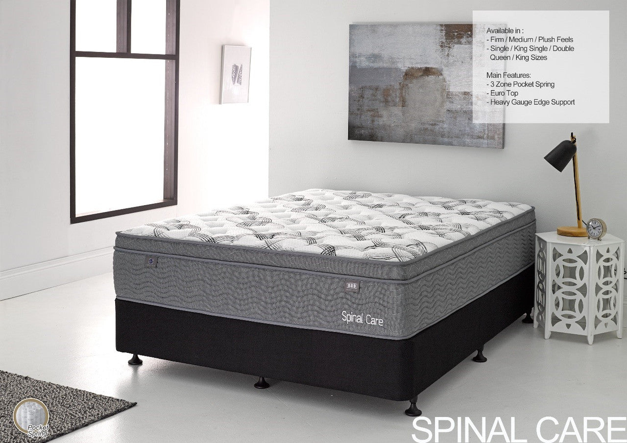 King Single Spinal Care Deluxe Euro Top Pocket Spring Mattress (MATTRESS & BASE) With Body Care - Firm
