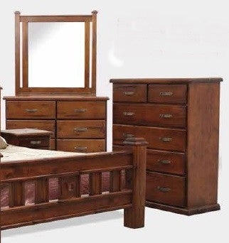 SPRING 6 DRAWER DRESSING TABLE WITH MIRROR - 840(H) X 1300(W)  - ROUGH SAWN (1085)