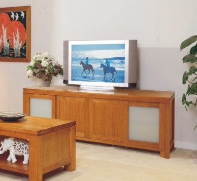Sunny Lowline TV Unit With 4 Sliding Doors, Safety Glass And 4 Drawers Behind Doors - 700(H) X 2000(W) - Choice Of Colours