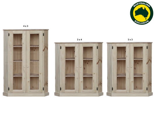 Swayde (AUSSIE MADE) 2 Glass Door Lowline Corner Library Unit Collection - Assorted Stained Colours