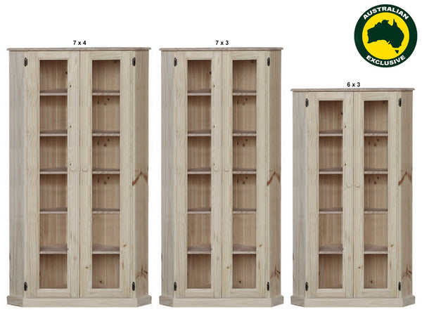 SWAYDE (AUSSIE MADE) 2 FULL GLASS DOOR HIGHLINE CORNER LIBRARY UNIT COLLECTION - ASSORTED STAINED COLOURS - STARTING FROM $999