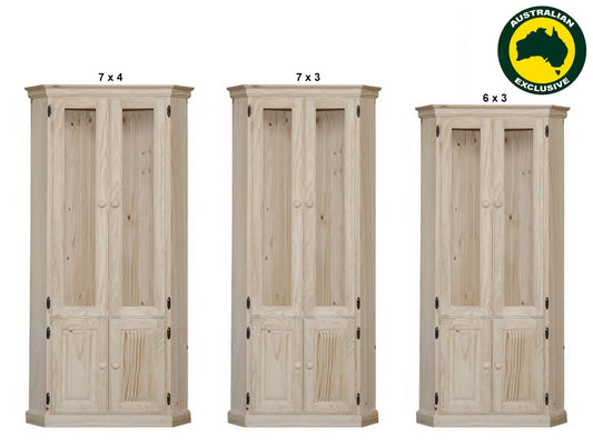 Swayde (AUSSIE MADE) Highline 2 Glass Door / 2 Solid Door Corner Dislay Unit Collection - Assorted Stained Colours