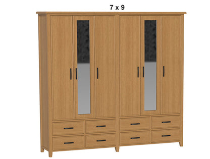 SYDNEYSIDE (AUSSIE MADE) 6 DOOR / 8 DRAWER MIRROR ROBE - (3 SECTION) PIGEON PAIRED COLLECTION  - TASSIE OAK COMBINATION - ASSORTED COLOURS - STARTING FROM $3499