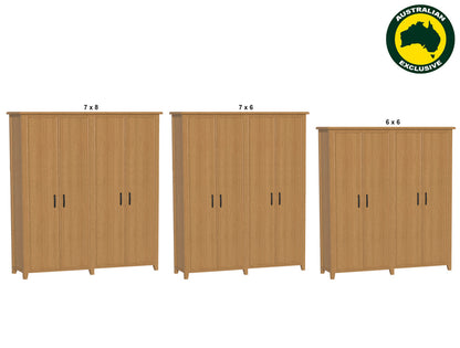 SYDNEYSIDE (AUSSIE MADE) PANTRY WITH PICTURE FRAME PIGEON PAIRED (3 SECTIONS) COLLECTION - TASSIE OAK COMBINATION - ASSORTED STAINED COLOURS - STARTING FROM $2999