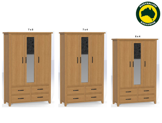 Sydneyside (AUSSIE MADE) 3 Door / 4 Drawer Mirror Robe Collection - Assorted Stained Colours