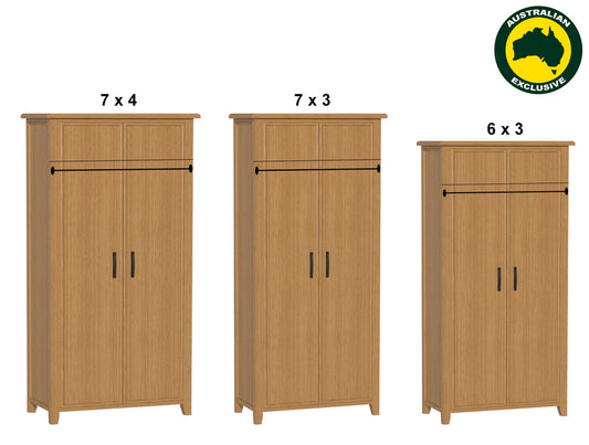 SYDNEYSIDE (AUSSIE MADE) WARDROBE WITH HAT RACK COLLECTION - ASSORTED STAINED COLOURS - STARTING FROM $899