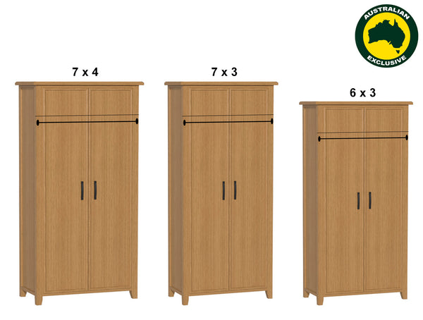 SYDNEYSIDE (AUSSIE MADE) WARDROBE WITH HAT RACK COLLECTION - ASSORTED STAINED COLOURS - STARTING FROM $899