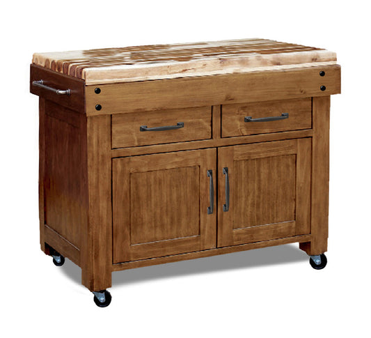 TAHOMA TIMEWORN BUTCHERS BLOCK / WORK BENCH WITH 2 DOORS & 2 DRAWERS - 885(H) x 1100(W) x 560(D) - COUNTRY RUSTIC