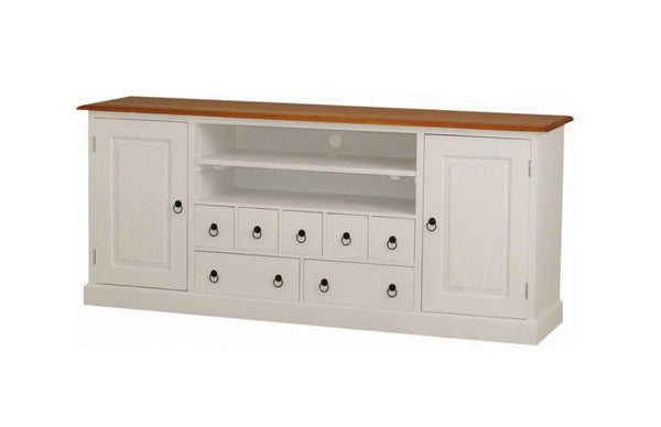 TASMANIA   2 DOOR 7 DRAWER TWO - TONED  ENTERTAINMENT UNIT (SB 207 PN (WR) - 800(H) X 1870(W)  -  WHITE & CARAMEL