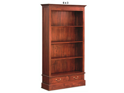 TASMANIA HARDWOOD BOOKCASE WITH 2 DRAWER COLLECTION - ASSORTED STAINED COLOURS - STARTING FROM $1049