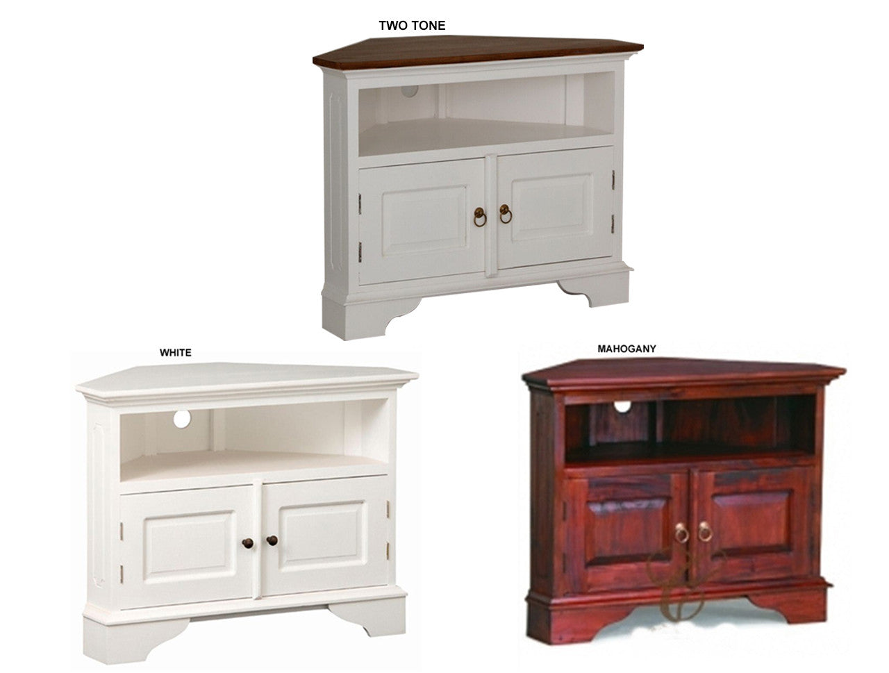 TASMANIA 2 DOOR CORNER TV STAND (TV200PN-CNR ) - 700(H) x 900(W) - WHITE OR MAHOGANY OR TWO TONE