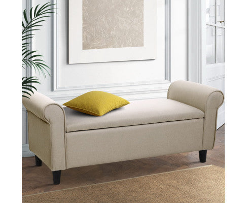 FARAMOND FABRIC BLANKET BOX OTTOMAN STORAGE - TAUPE