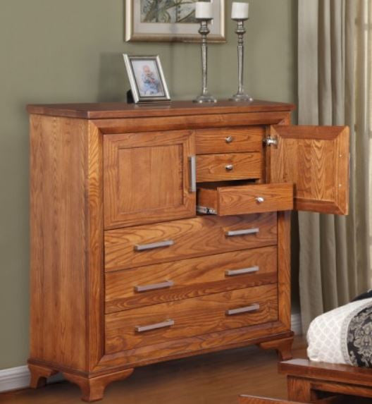 Cassidy American Oak Tallboy Chest (3-1-13-4-5-14) -1205(H) X 950(W)- Oak