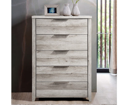MORRIGAN 5 DRAWER TALLBOY - WHITE ASH