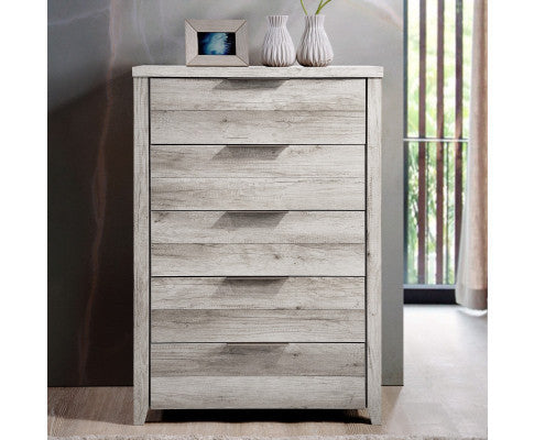 MORRIGAN 5 DRAWER TALLBOY - WHITE ASH