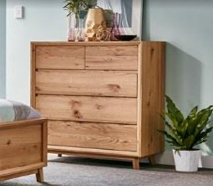 BOSTON 5 DRAWER TALLBOY CHEST - 1100(H) x 950(W) - WHITE OAK