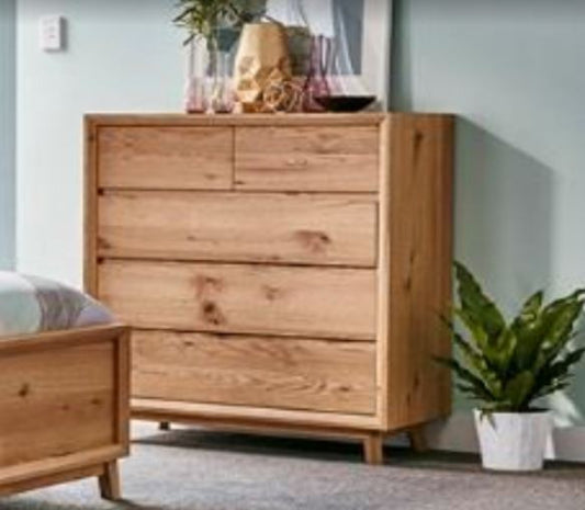 Boston 5 Drawer Tallboy Chest - 1100(H) X 950(W) - White Oak