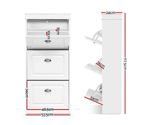 REGULUS SHOE CABINET STORAGE RACKS WITH 3 COMPARTMENTS  - WHITE