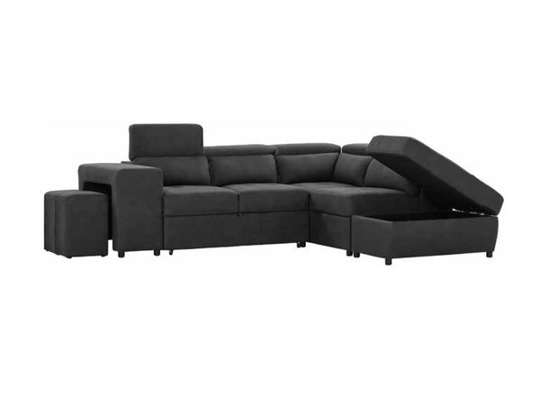 CLAUSS FABRIC 2  SEATER  + CHAISE WITH OTTOMAN  - RHINO/CHARCOAL
