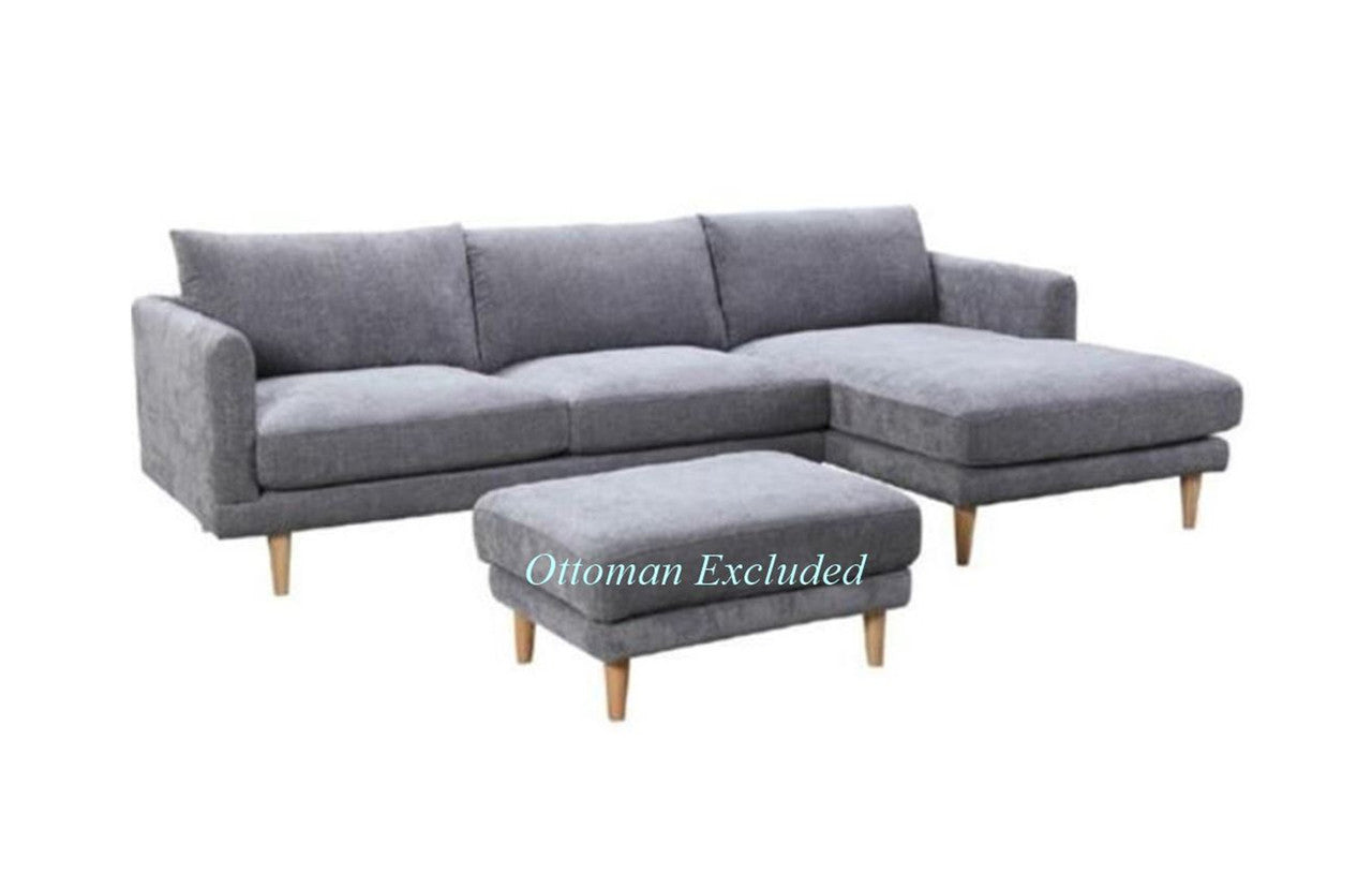 Tilly Fabric 2.5 Seater + RHF Chaise (OTTOMAN EXCLUDED) - Stone