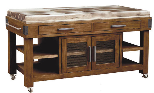 PASO TIMEWORN BUTCHERS BLOCK / LARGE WORK BENCH - 2 DOOR  / 2 DRAWER  - 860(H) x 1750(W) - COUNTRY RUSTIC