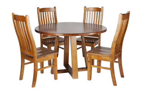 MAGNIFICENT (AUSSIE MADE) 5 PIECE ROUND DINING SUITE WITH 4x VERITY CHAIRS - 1500(D) - ASSORTED COLOURS