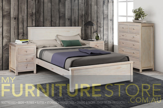 OZARK (AUSSIE MADE) KING 4 PIECE (TALLBOY) BEDROOM SUITE - ASSORTED PAINTED COLOURS