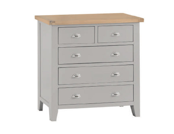 SPENCER (TT-2O3-G) 5 DRAWER SPLIT TOP TALLBOY  - 950(H) X 900(W) -GREY / LIGHT OAK (2 TONE)