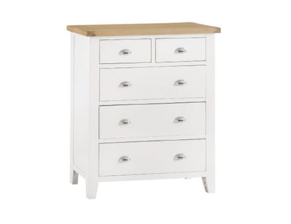 SPENCER (TT-J2O3-W) JUMBO 5 DRAWER SPLIT TOP TALLBOY - 1200(H) x 1000(W) - BRIGHT WHITE  / LIGHT OAK (2 TONE)